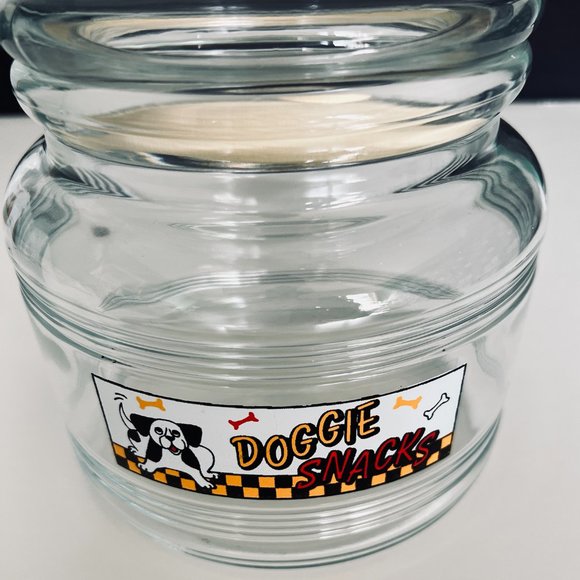"HOST PICK" VINTAGE "Doggie Snacks" Clear Glass Lidded Jar EUC - Picture 4 of 6